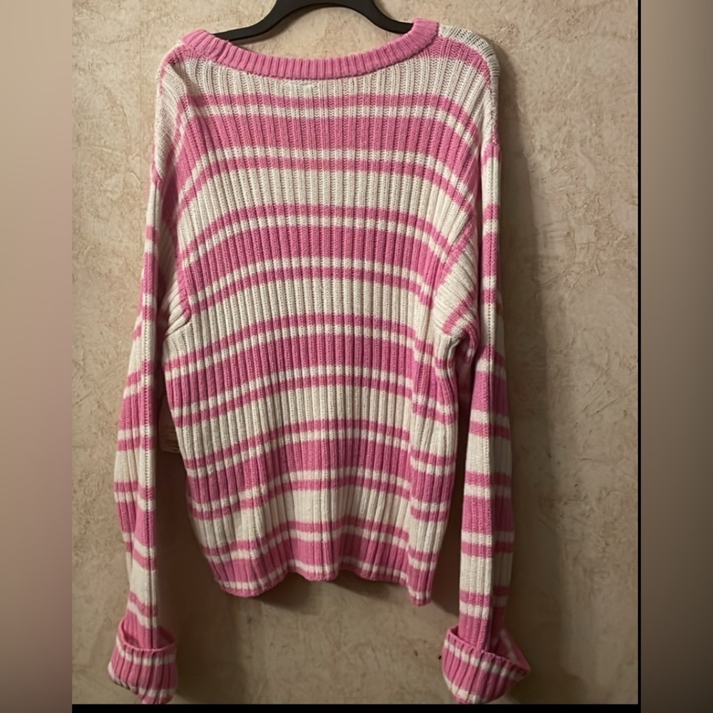 St. John's Bay Long Sleeve Pullover Pink Striped Sweater (Bust 46”Length 24”) - Picture 4 of 9
